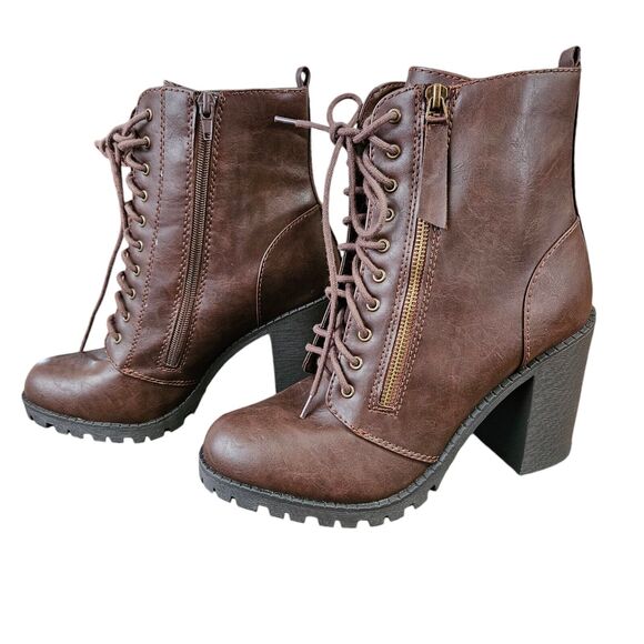 Soda Womens Size 10 Riding Booties Chunky Heel Army Military Boots Dark Brown - Picture 3 of 11